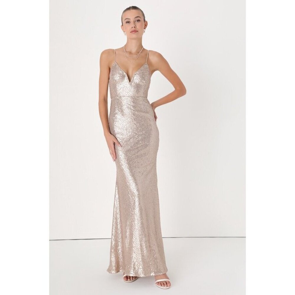 Lulus Spectacular Moment Rose Gold Mermaid Maxi Dress - Size S